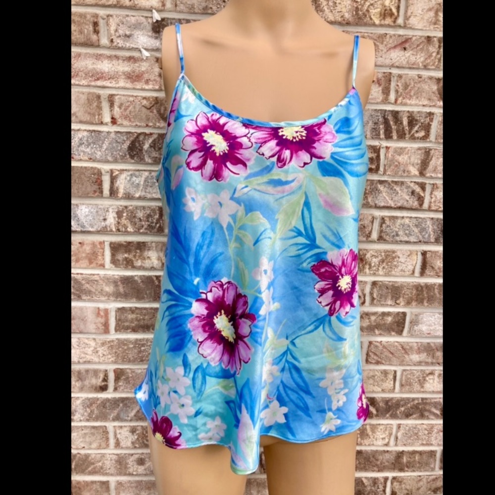 Blue floral silky cami top